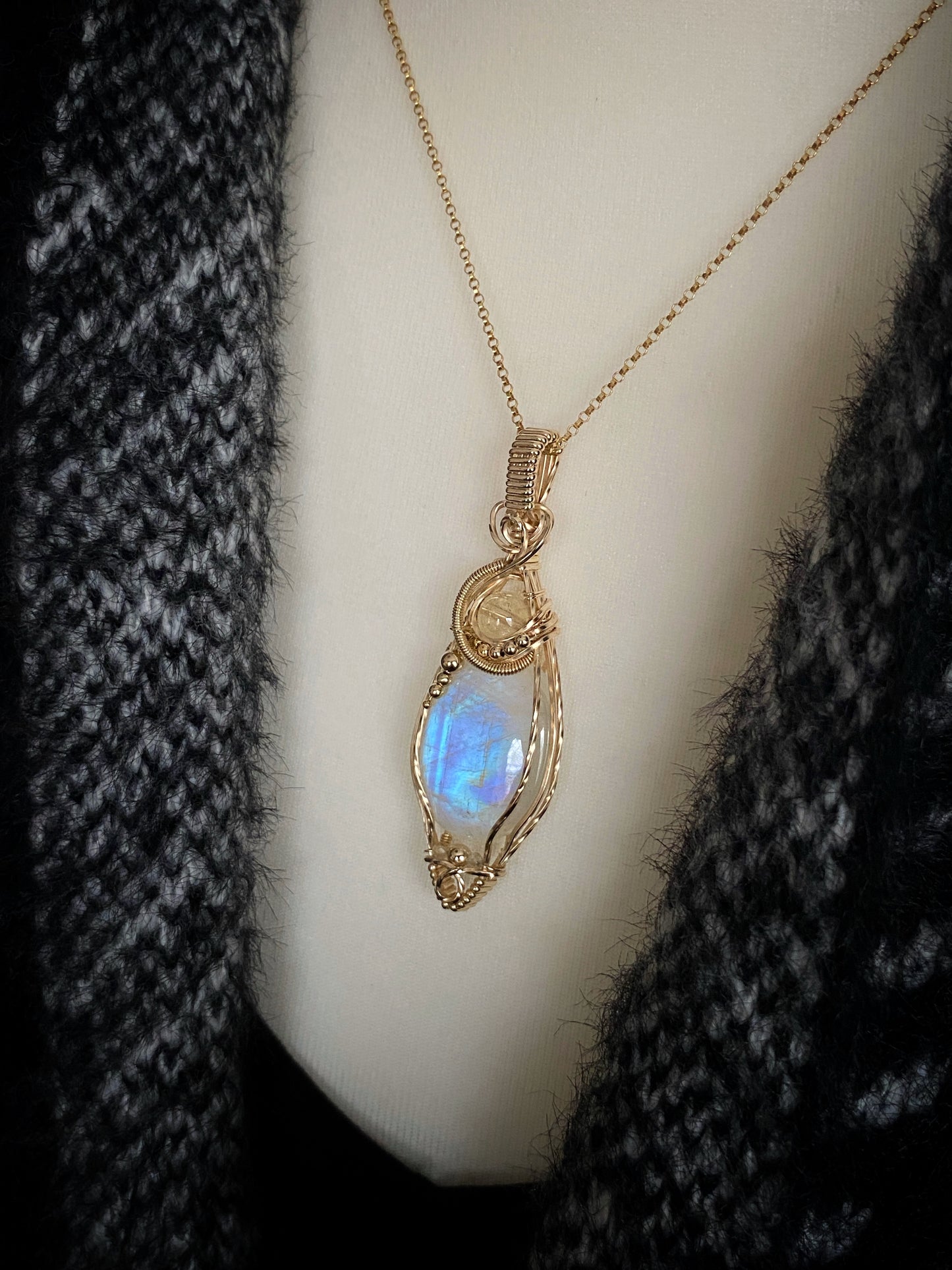 Rainbow Moonstone & Citrine Necklace