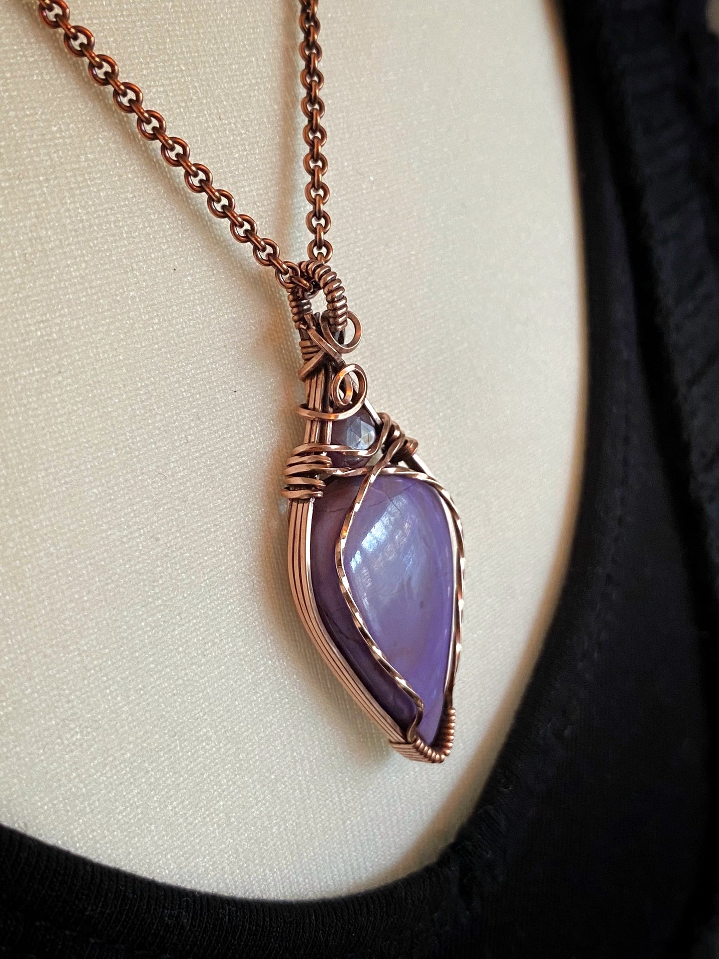 Purple Jade & Rose Cut Ruby Solid Copper Necklace
