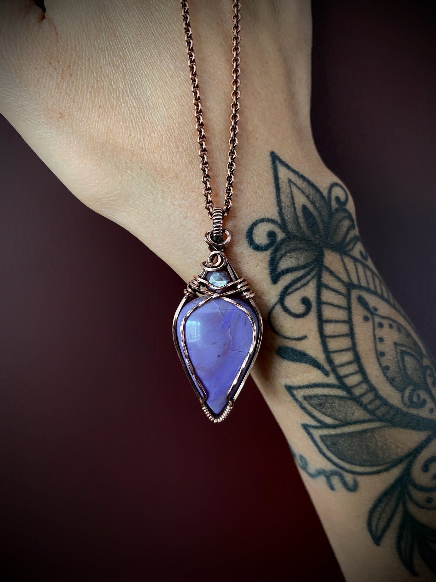 Purple Jade & Rose Cut Ruby Solid Copper Necklace