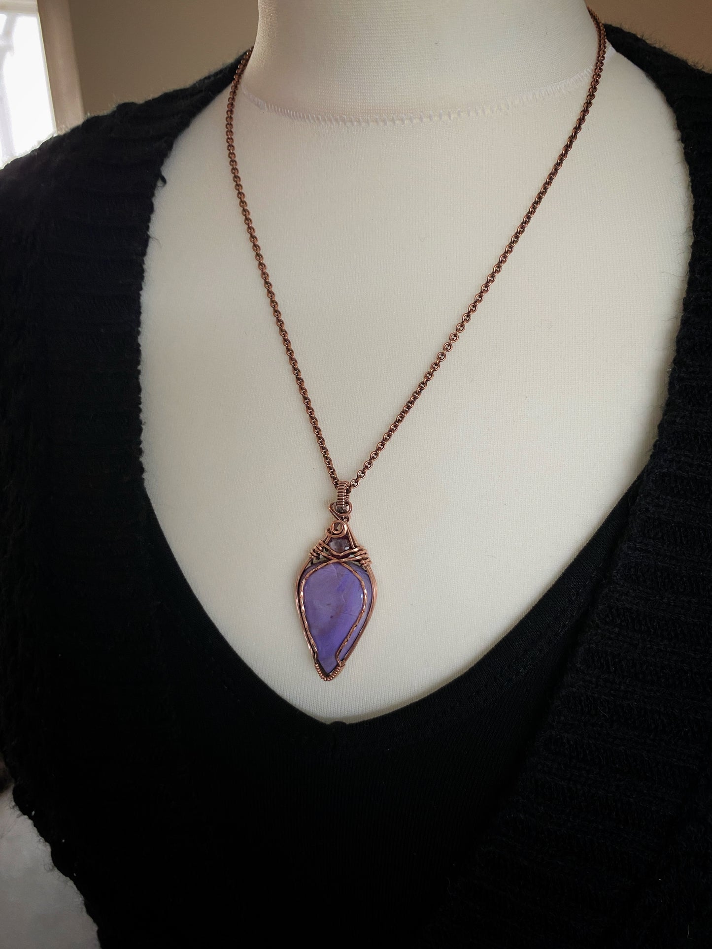 Purple Jade & Rose Cut Ruby Solid Copper Necklace