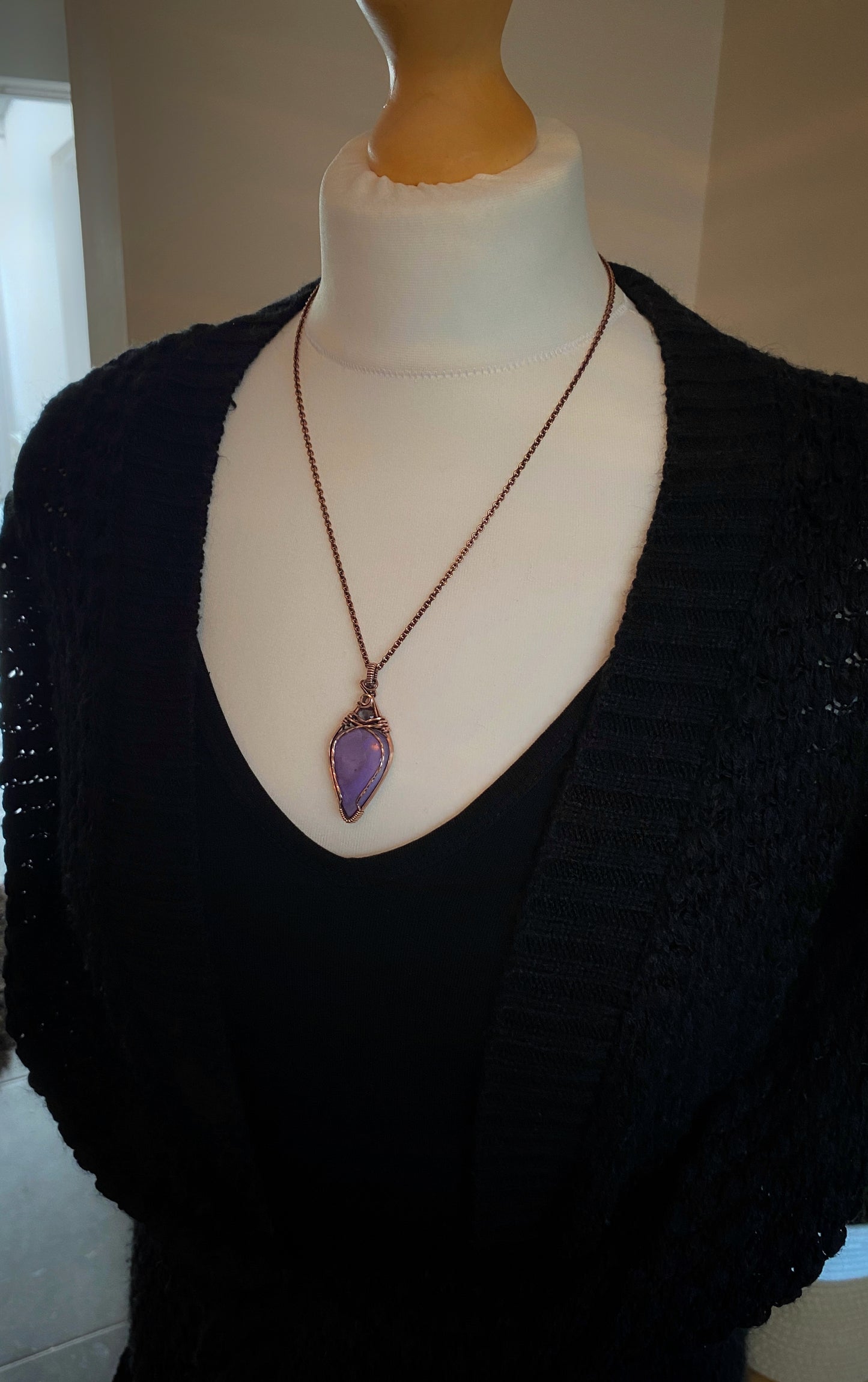 Purple Jade & Rose Cut Ruby Solid Copper Necklace