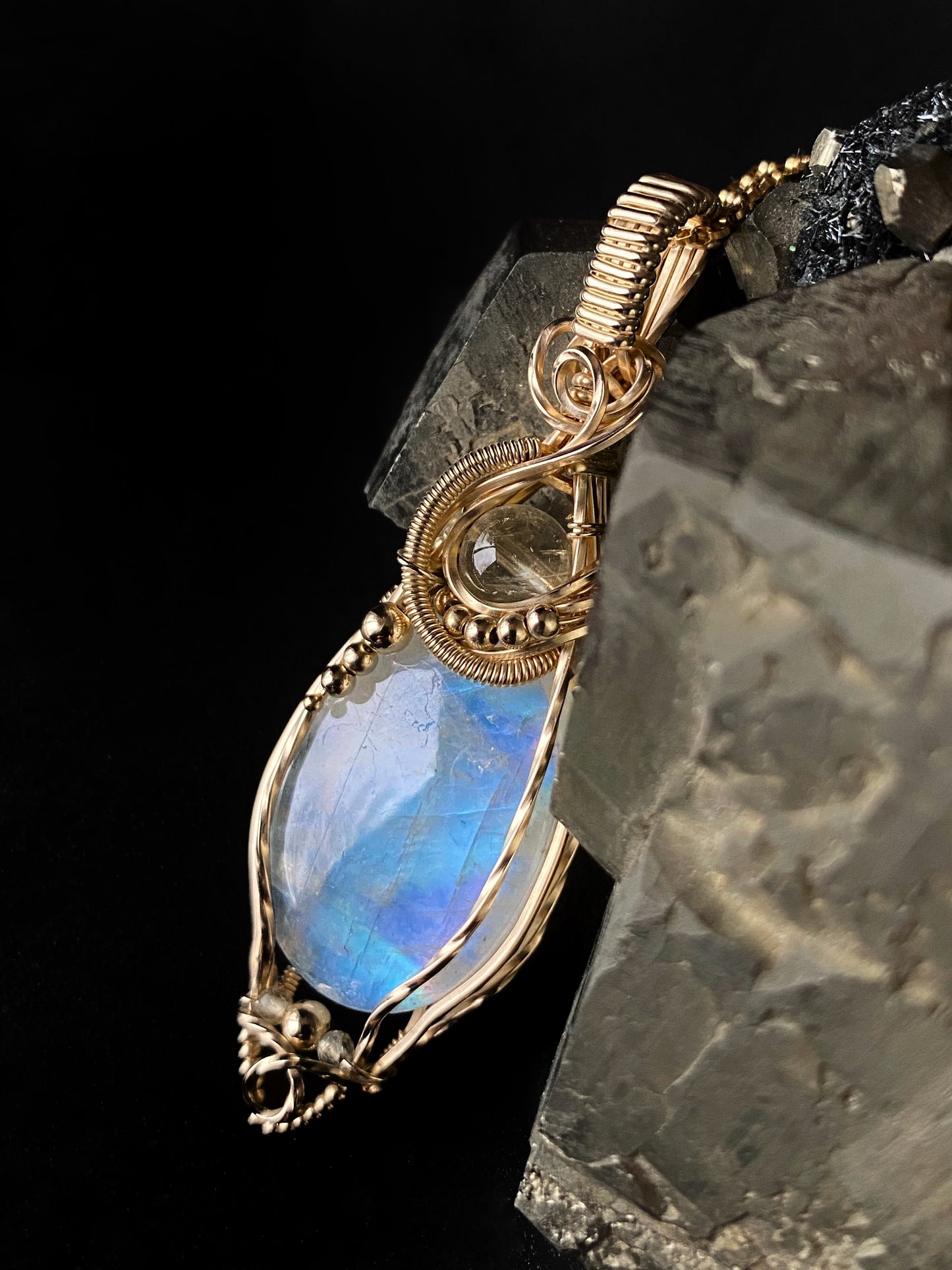 Rainbow Moonstone & Citrine Necklace