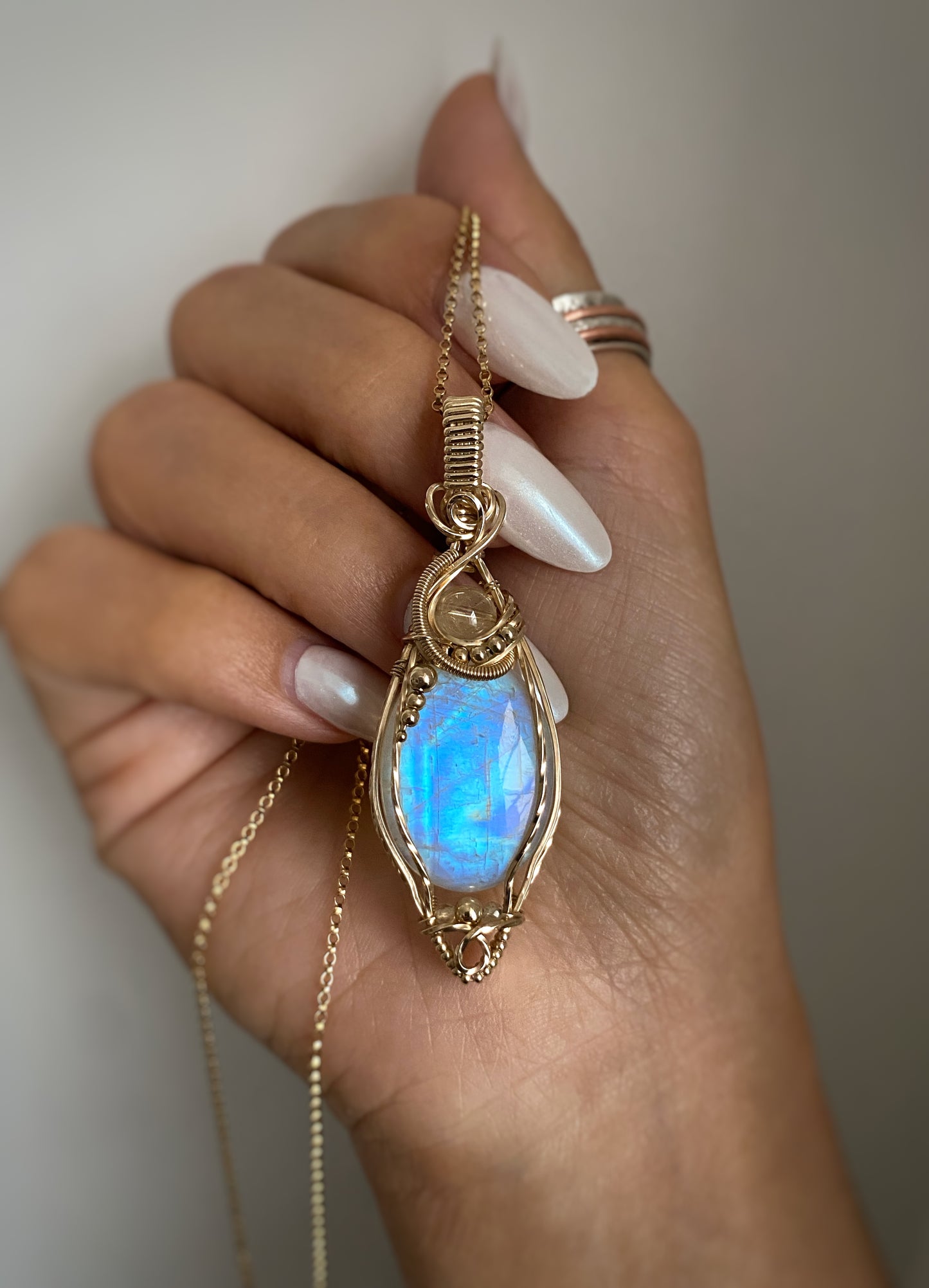 Rainbow Moonstone & Citrine Necklace