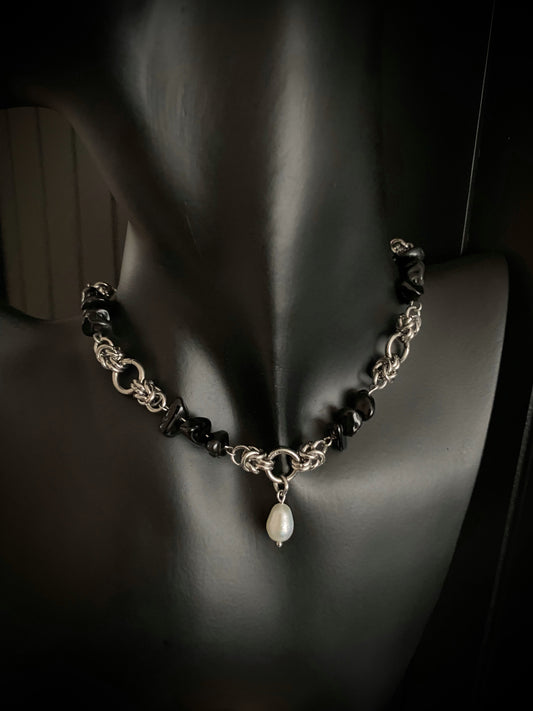 Black Obsidian | Fresh Water Pearl Choker
