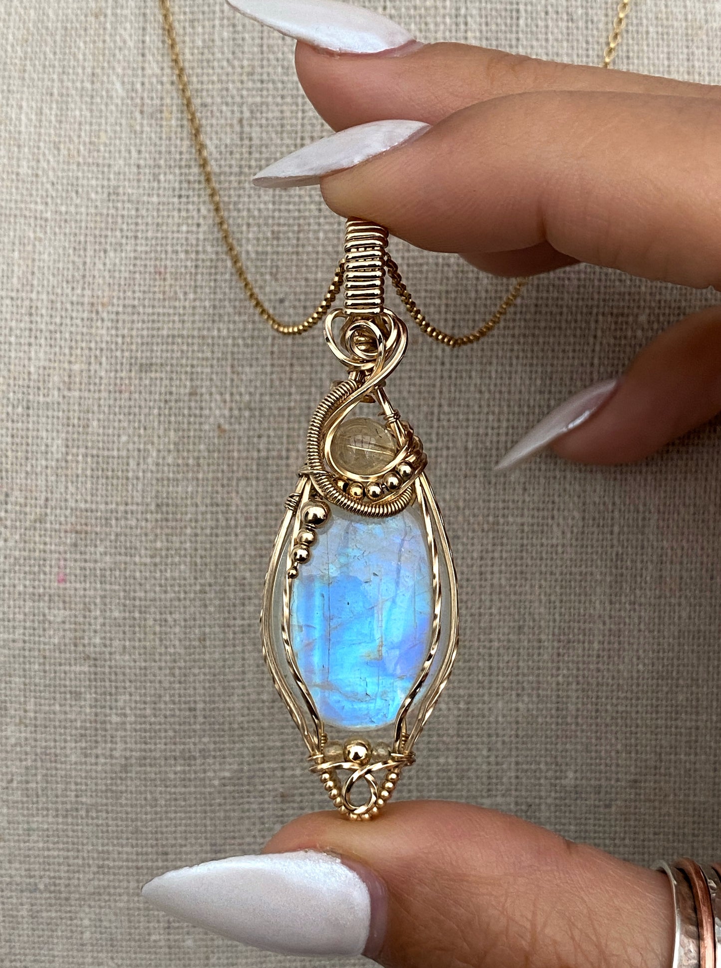 Rainbow Moonstone & Citrine Necklace