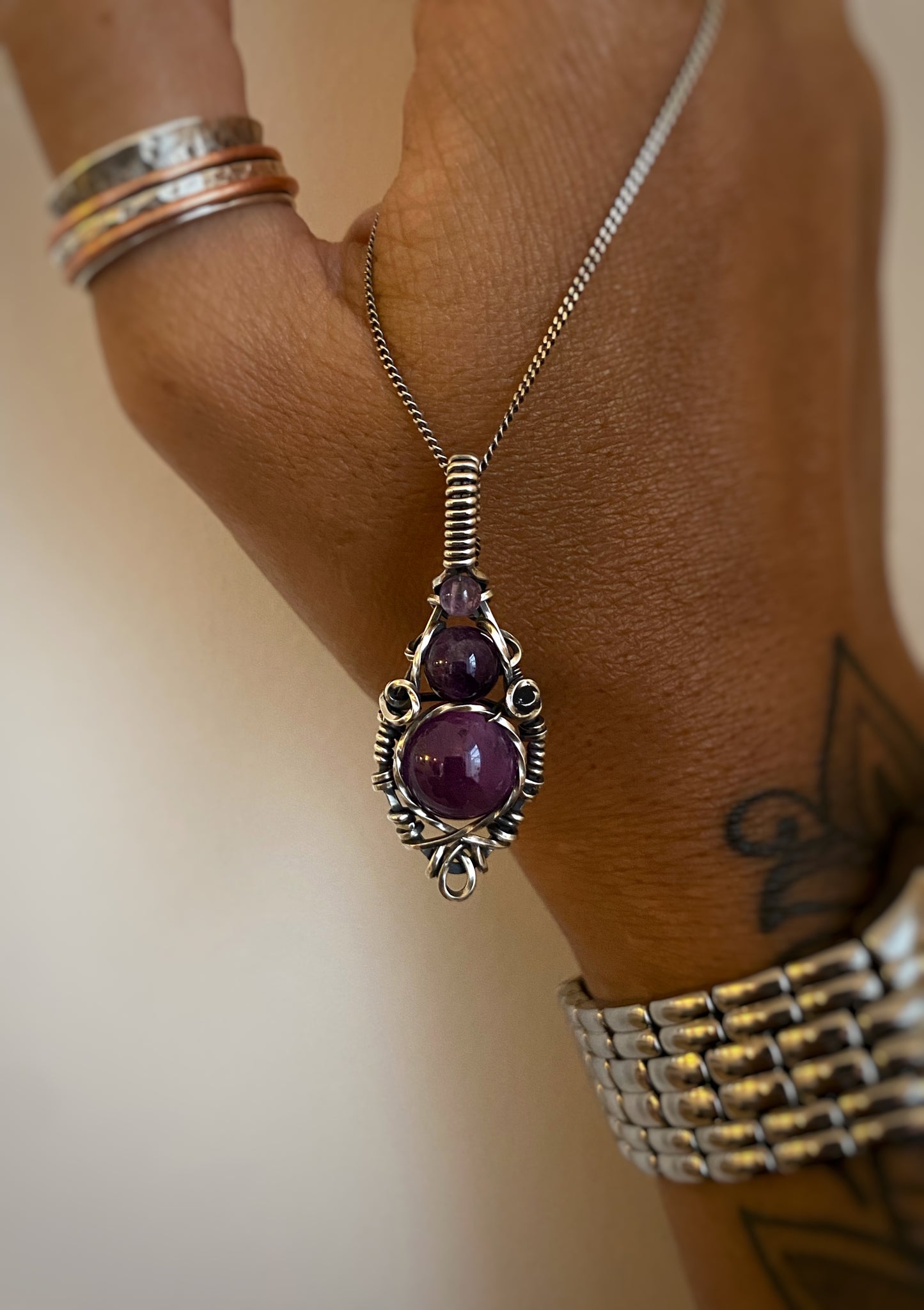 Amethyst Triple Drop Necklace