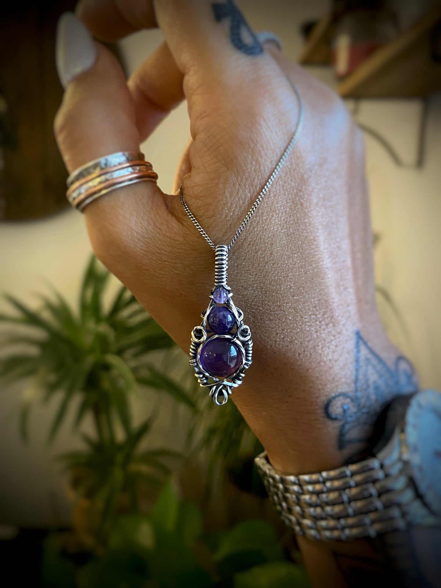 Amethyst Triple Drop Necklace