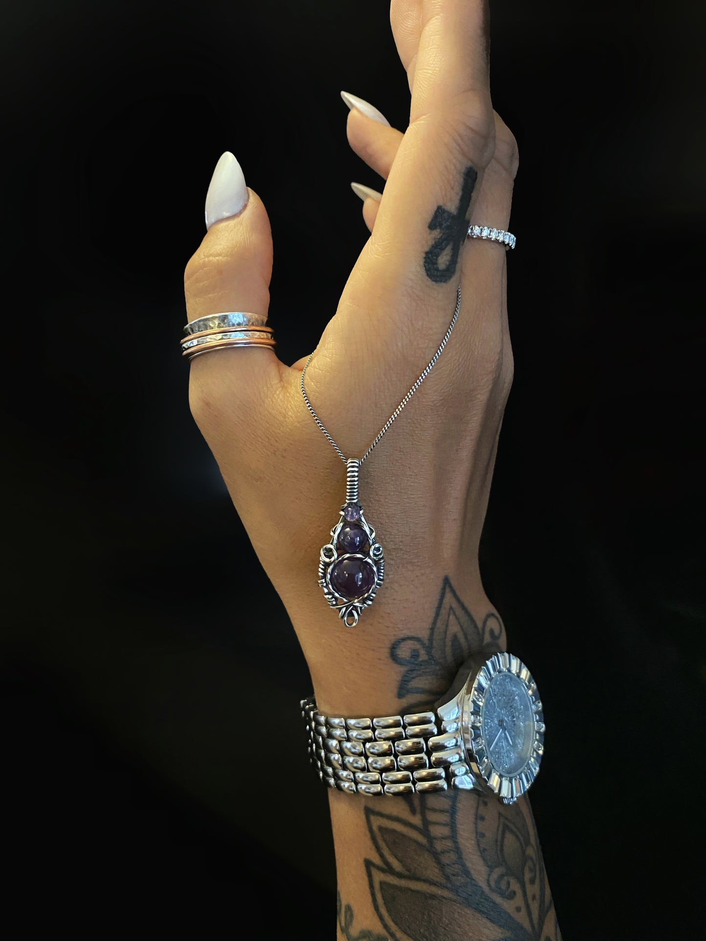 Amethyst Triple Drop Necklace
