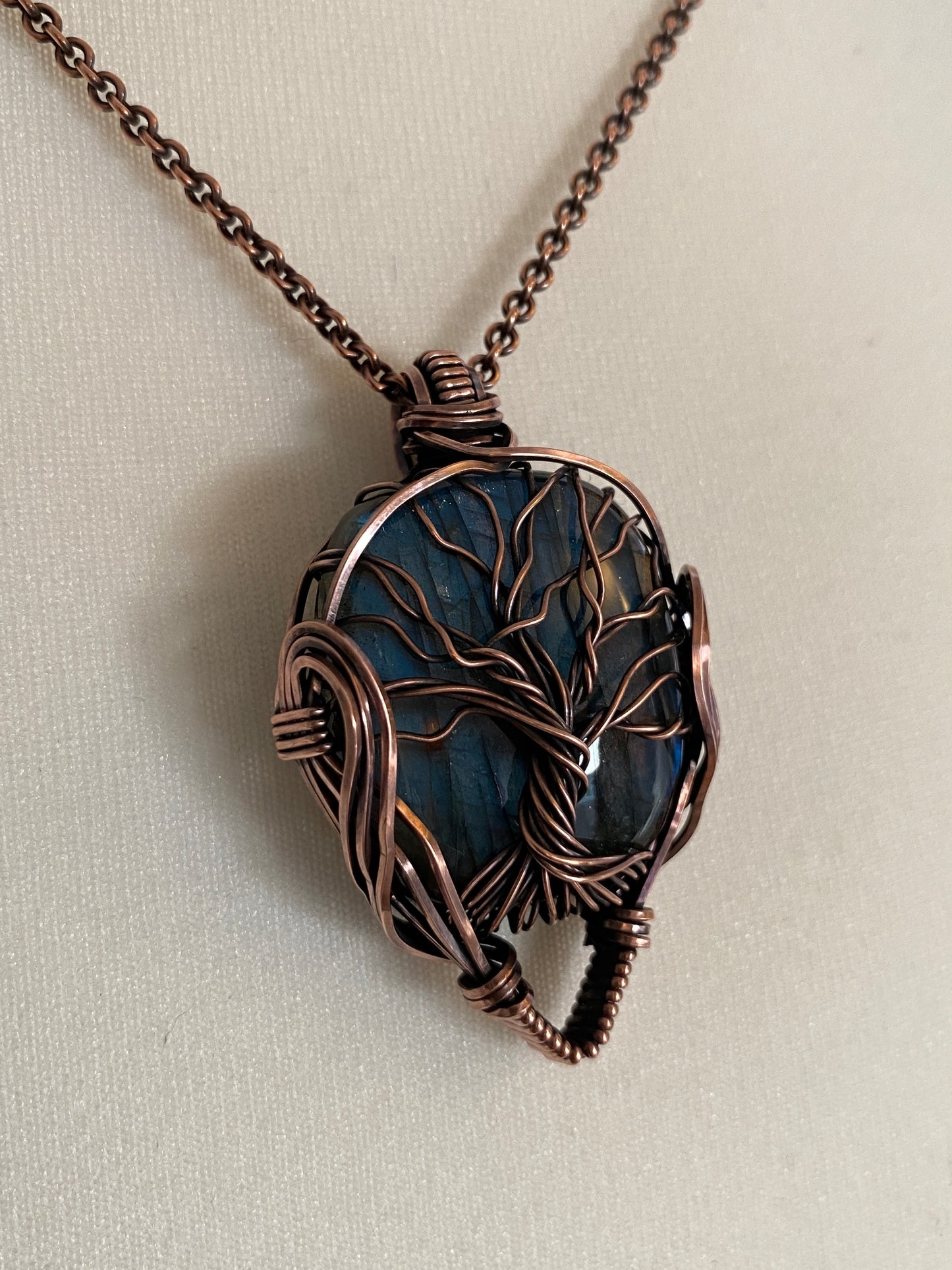 Labradorite Tree of Life Solid Copper Necklace