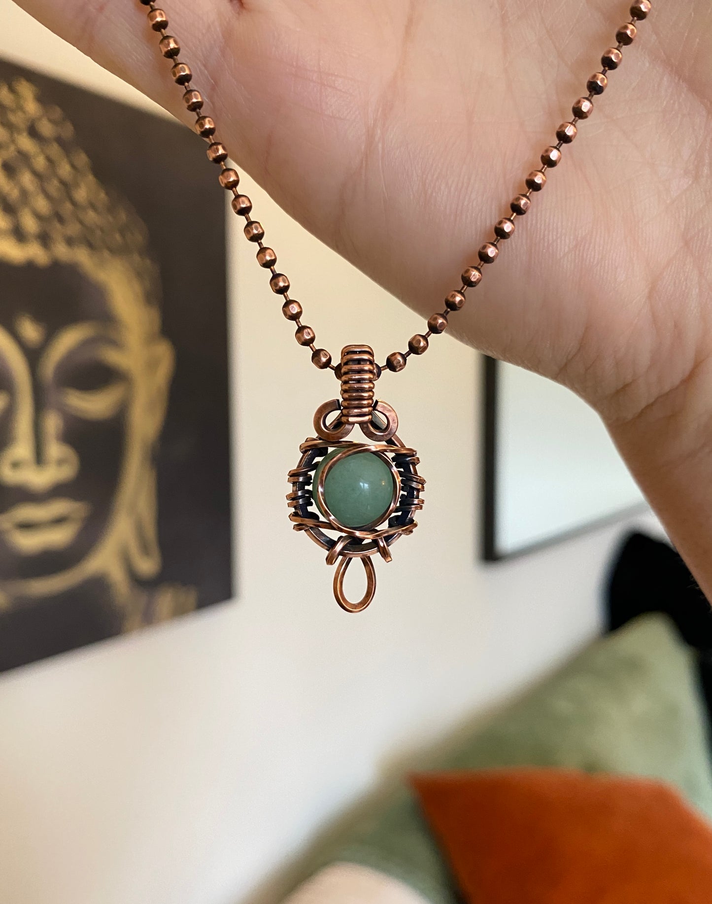 Green Aventurine Mini Sphere Solid Copper Choker