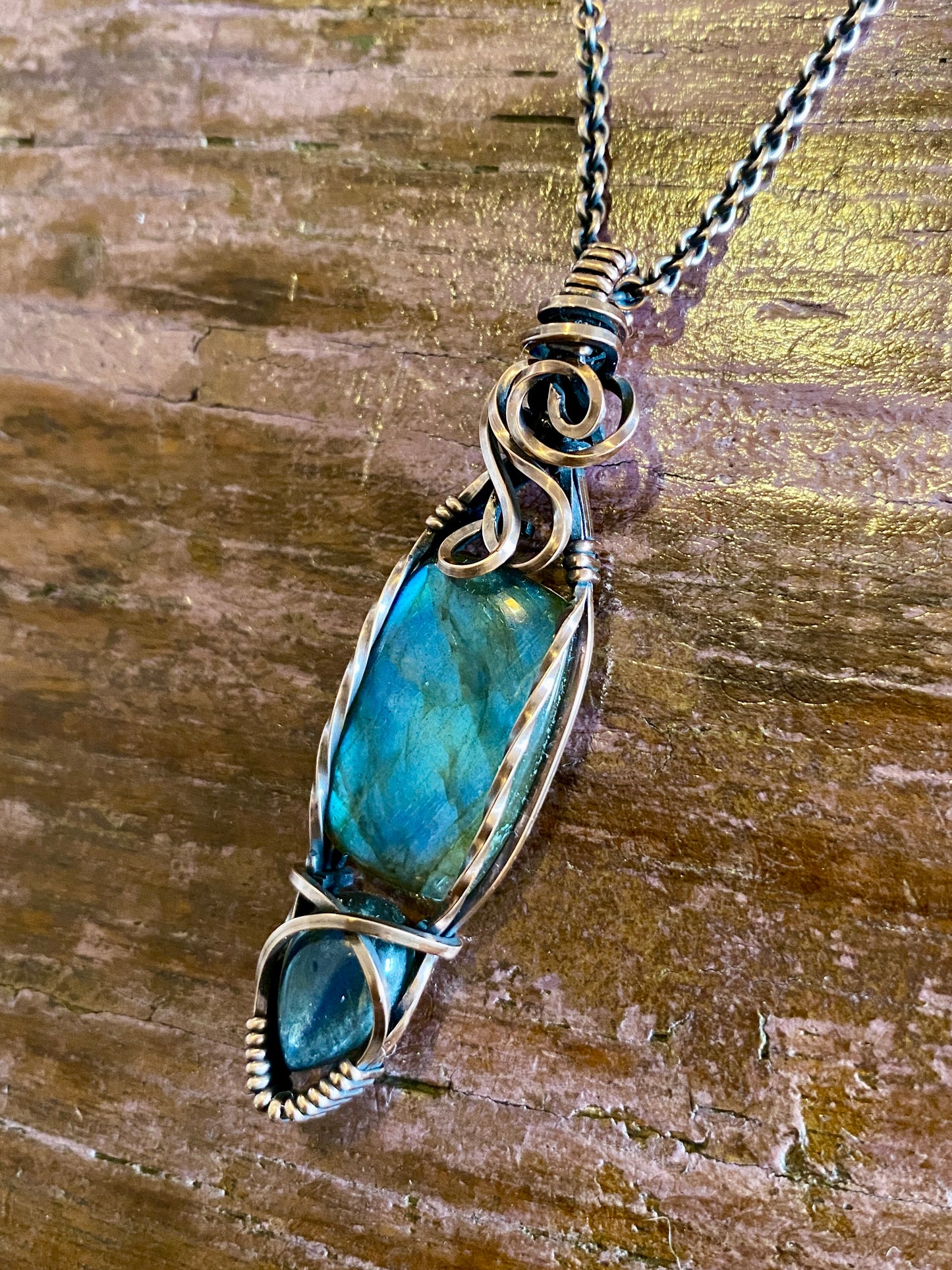 Double Labradorite Solid Copper Necklace