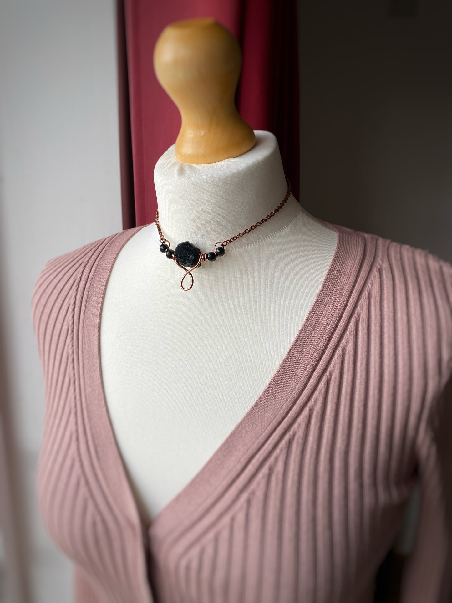 Raw Black Tourmaline Solid Copper Choker