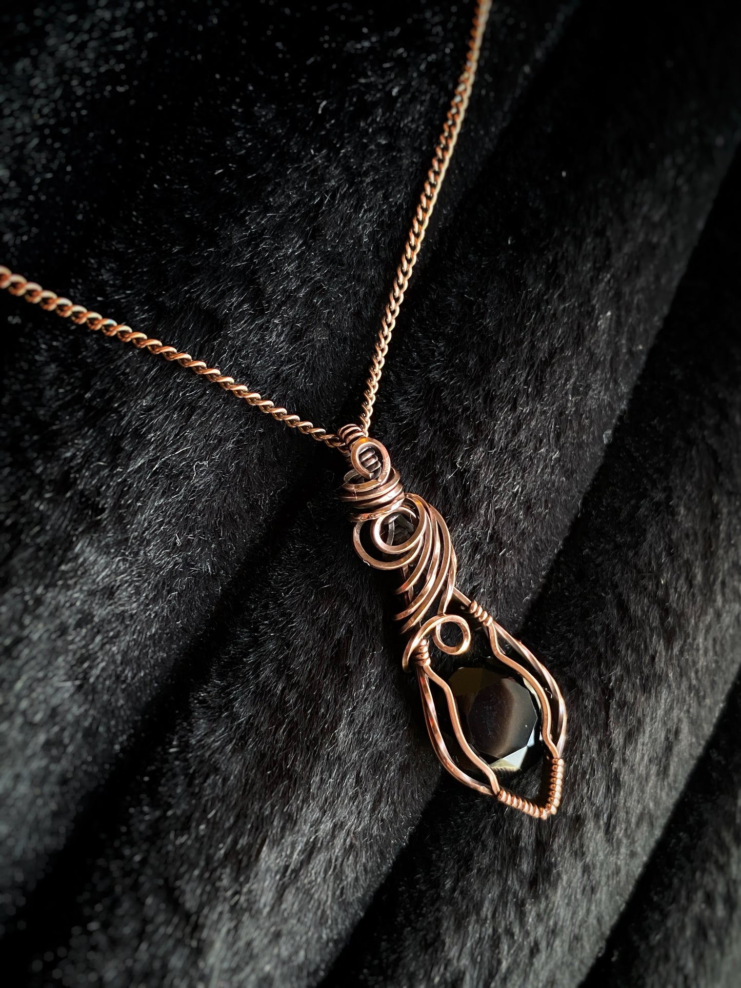 Faceted Black Onyx Solid Copper Necklace