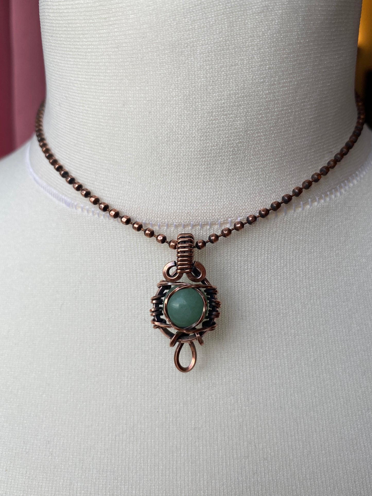 Green Aventurine Mini Sphere Solid Copper Choker