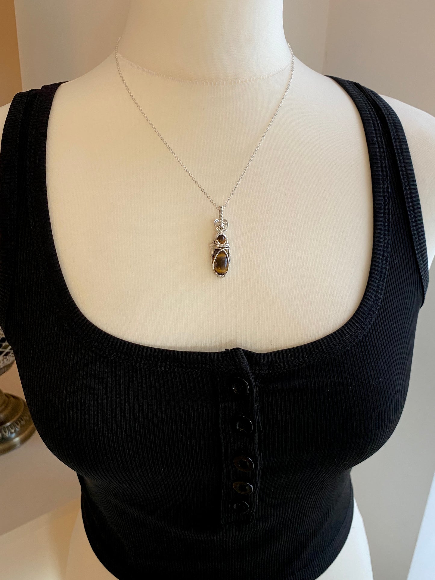 Double Tigers Eye Solid Silver Necklace