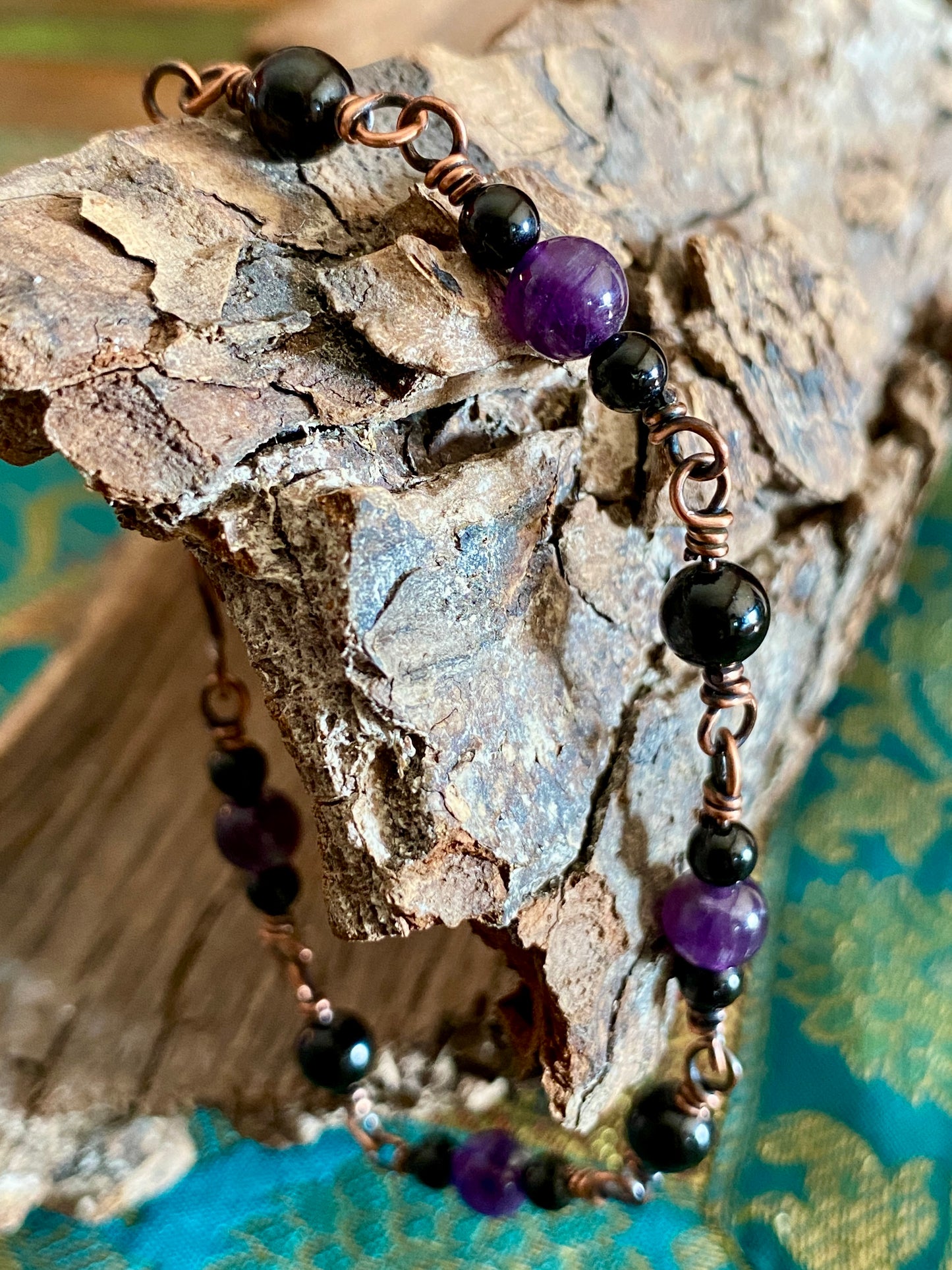 Black Tourmaline & Amethyst Bracelet