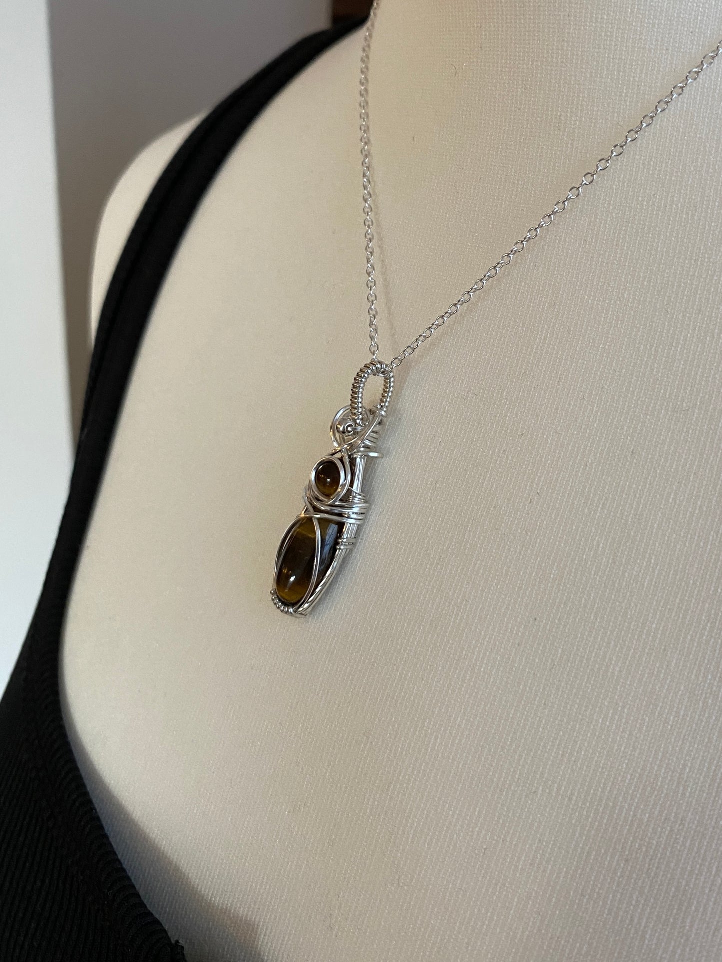 Double Tigers Eye Solid Silver Necklace