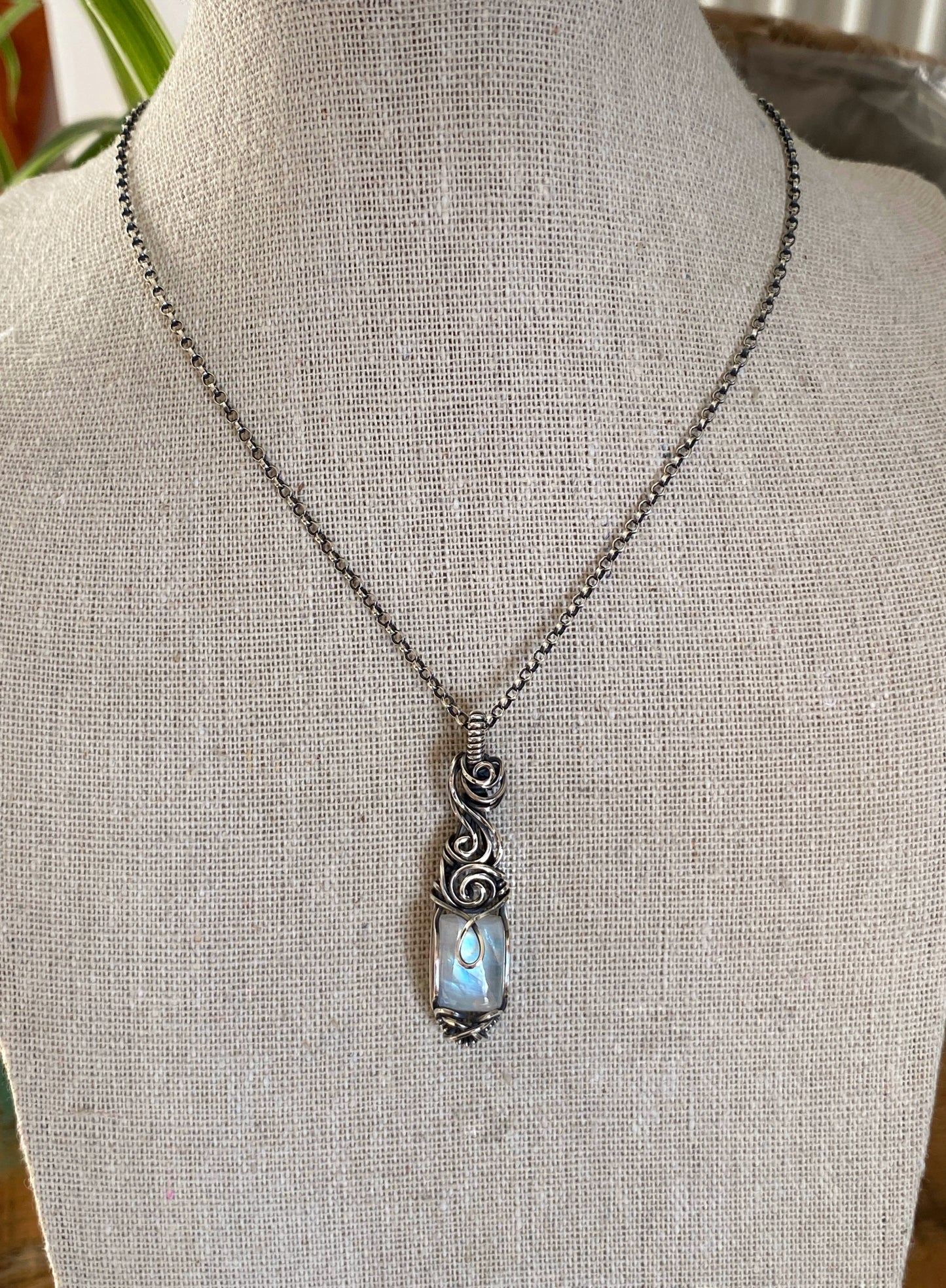 Rainbow Moonstone Goddess Solid Silver Necklace