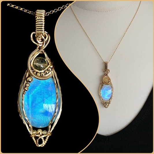 Rainbow Moonstone & Citrine Necklace