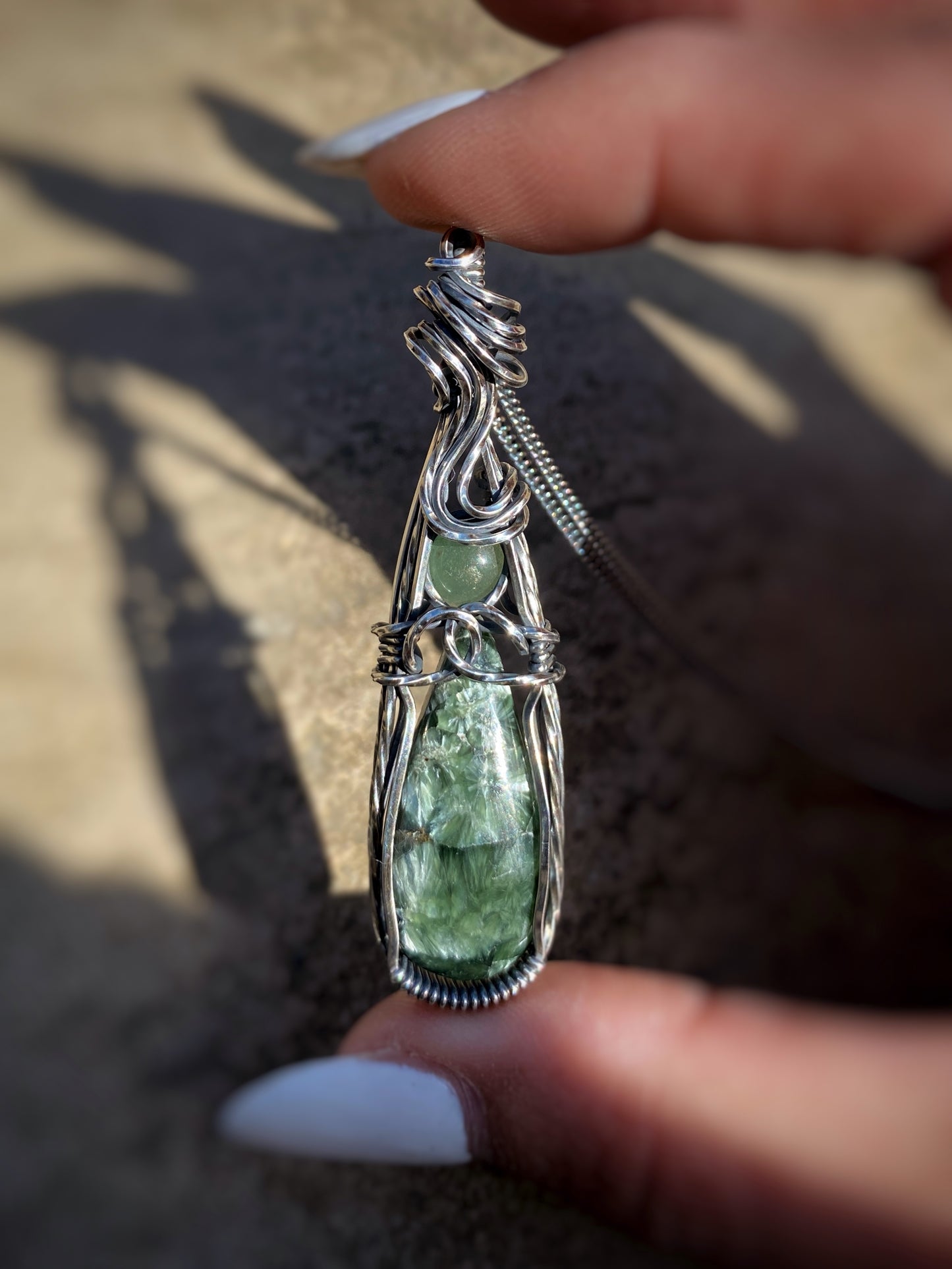 Seraphinite & Green Aventurine Silver Necklace