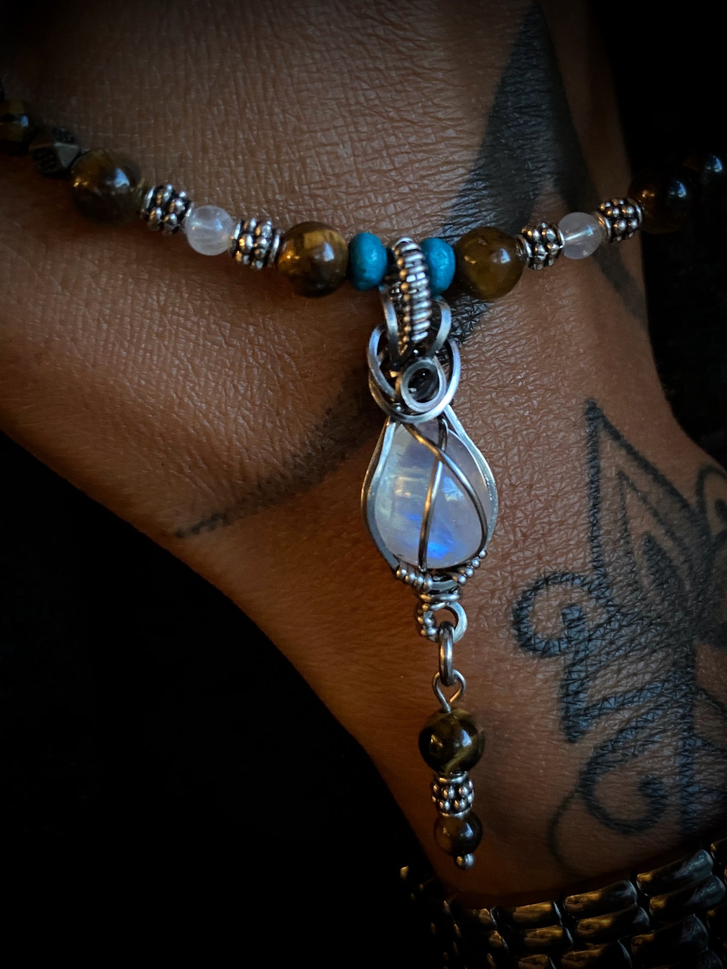 Boho ~ Rainbow Moonstone & Tigers Eye Choker