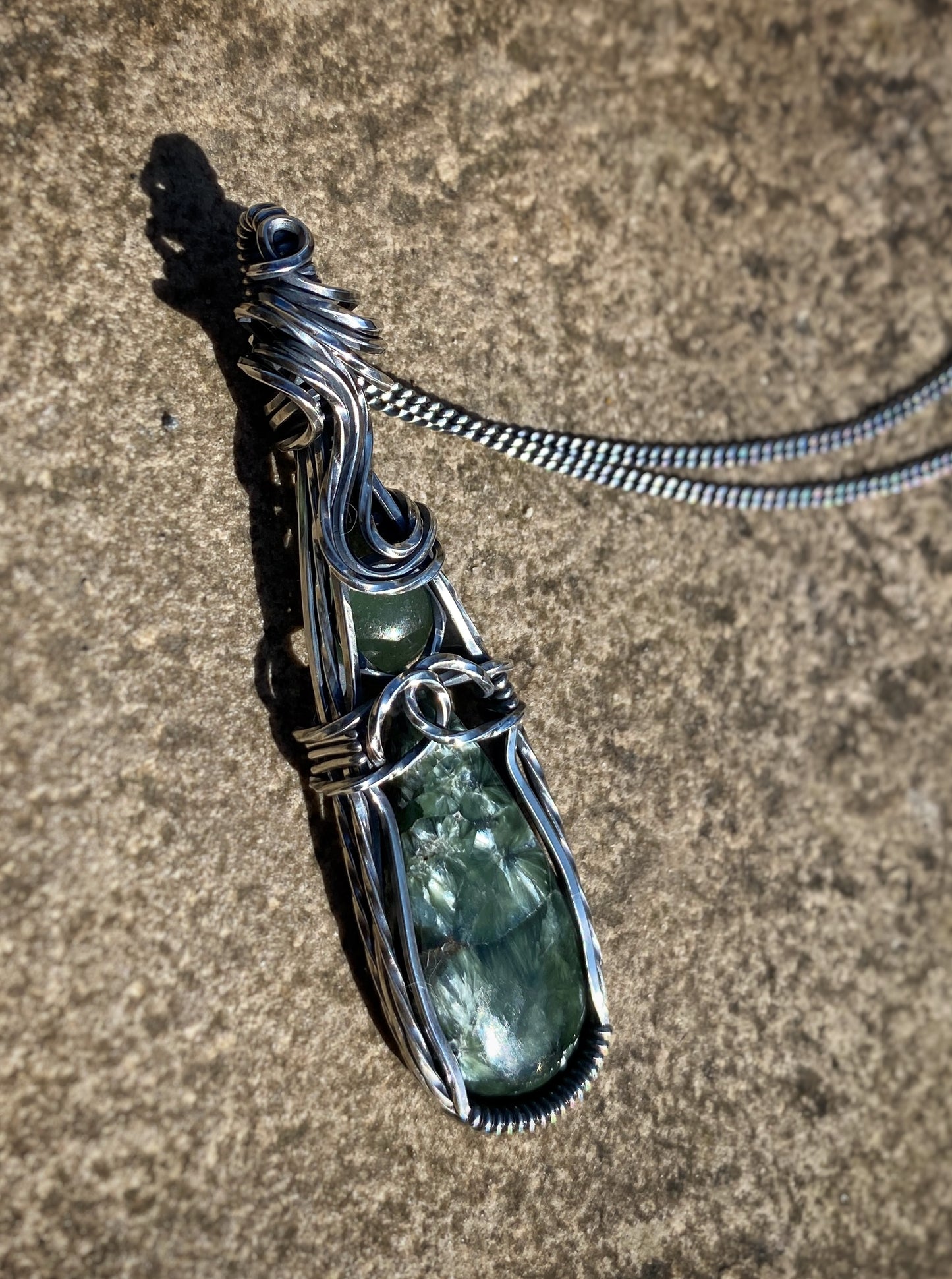 Seraphinite & Green Aventurine Silver Necklace