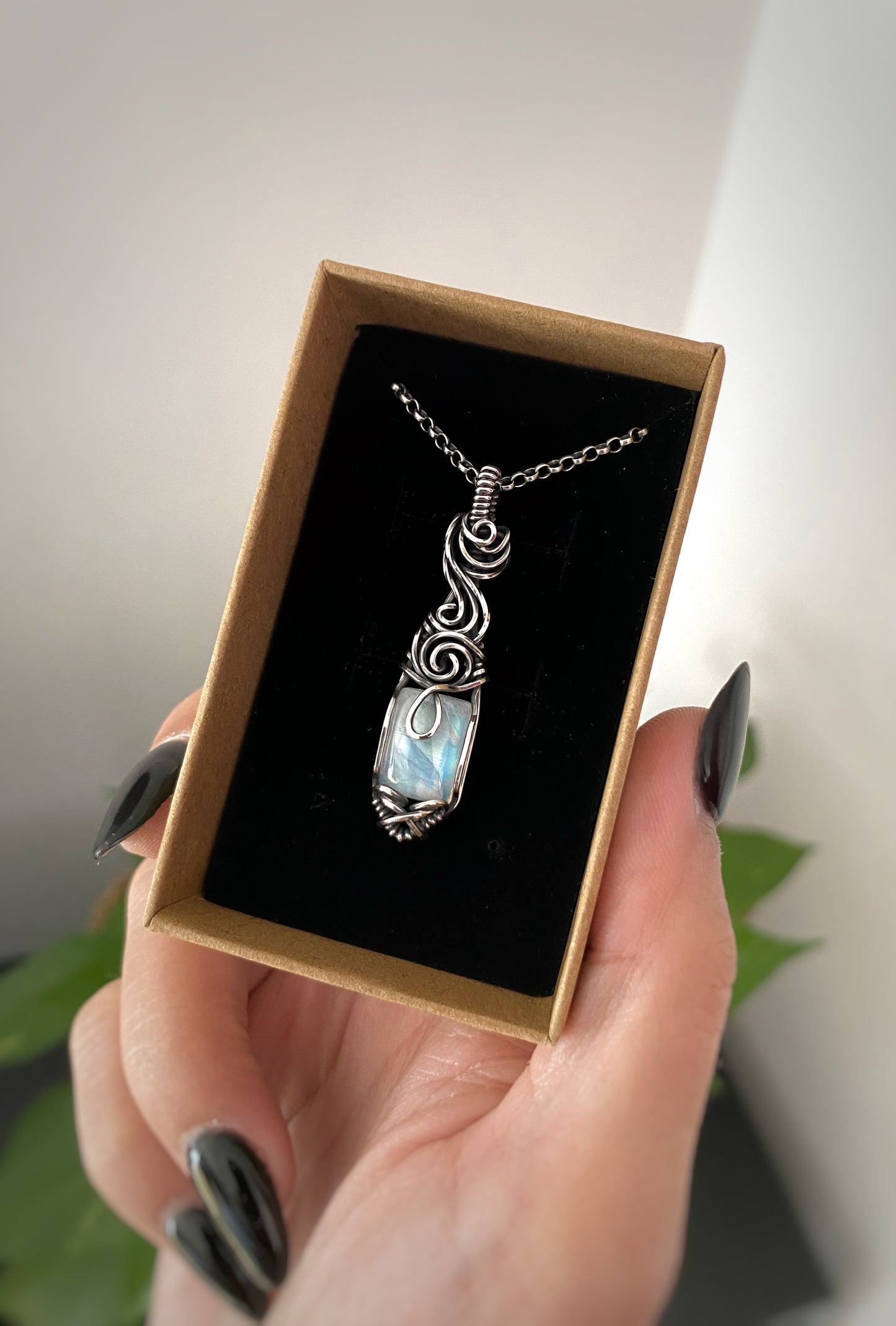 Rainbow Moonstone Goddess Solid Silver Necklace