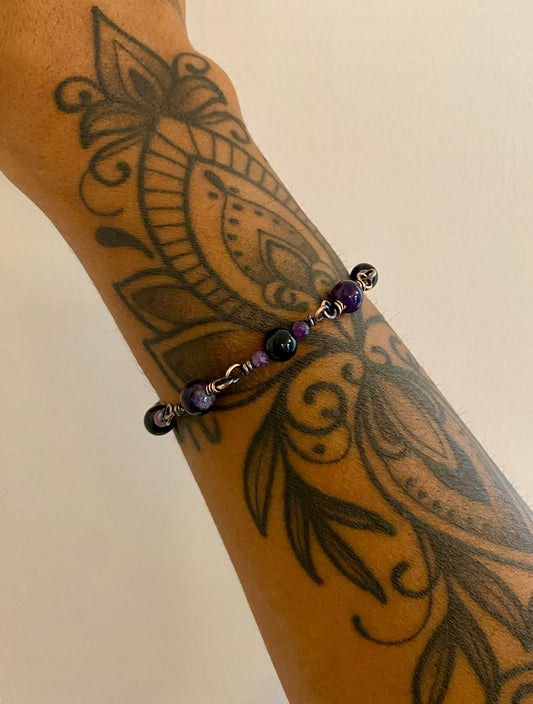 Black Tourmaline | Amethyst & Purple Lepidolite Bracelet