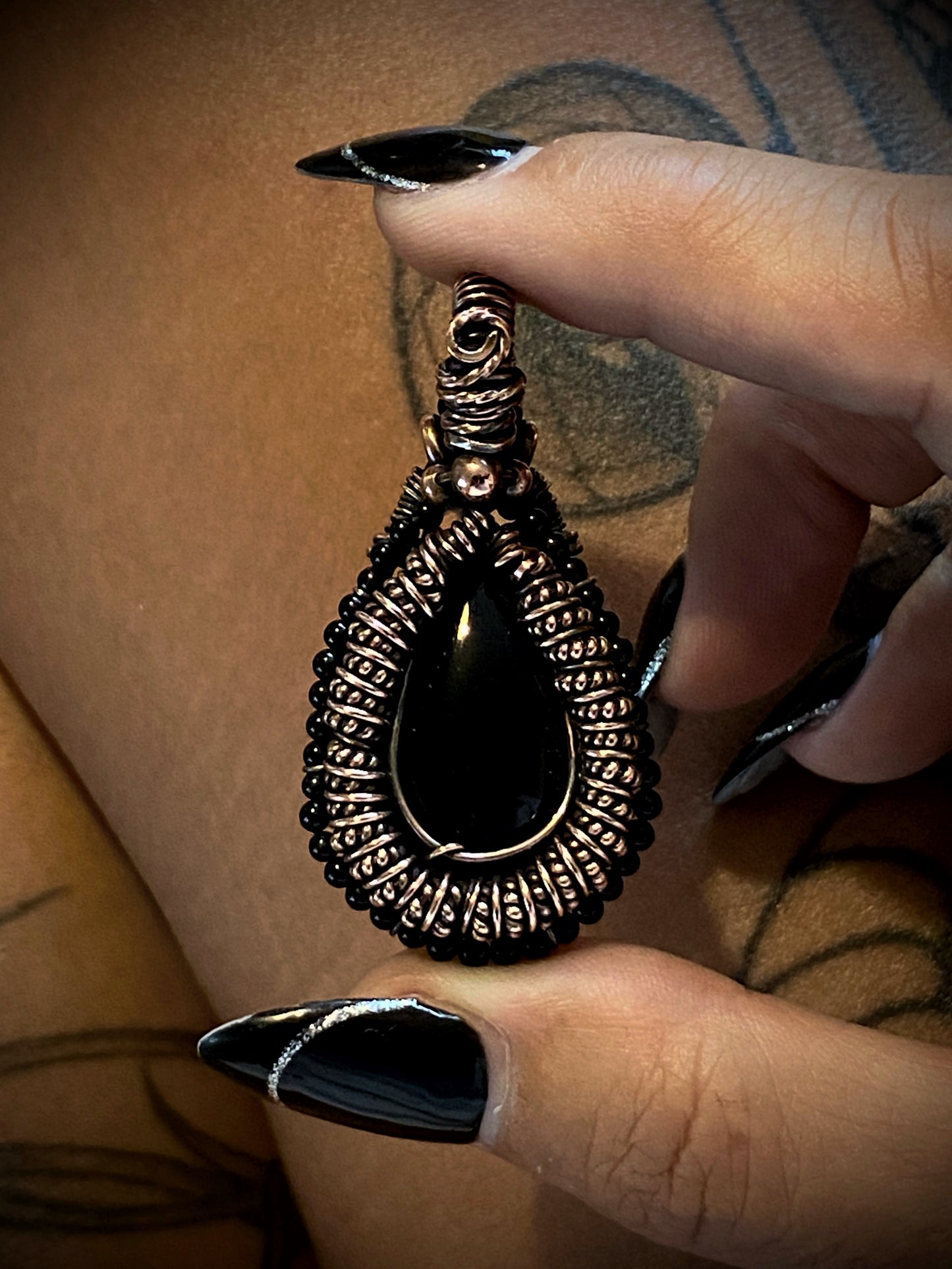 Black Onyx & Black Agate Copper Necklace