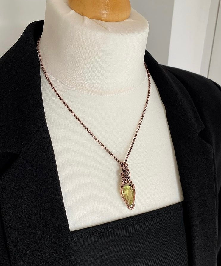 Stunning Faceted Lemon Quartz Solid Copper Necklace