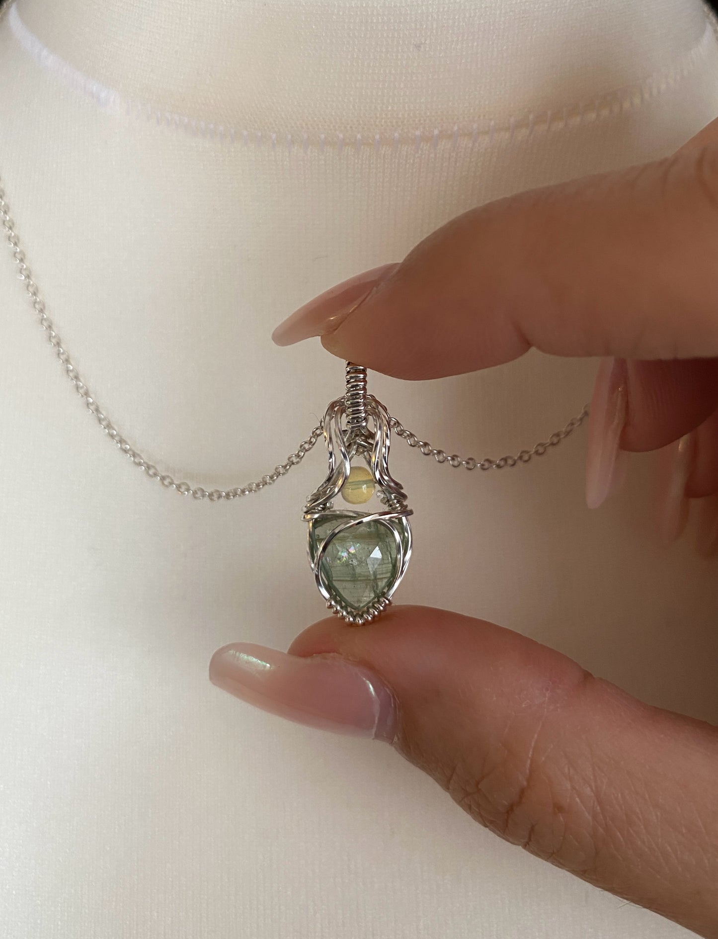 Mini Peridot & Ethiopian Opal Solid Silver Necklace