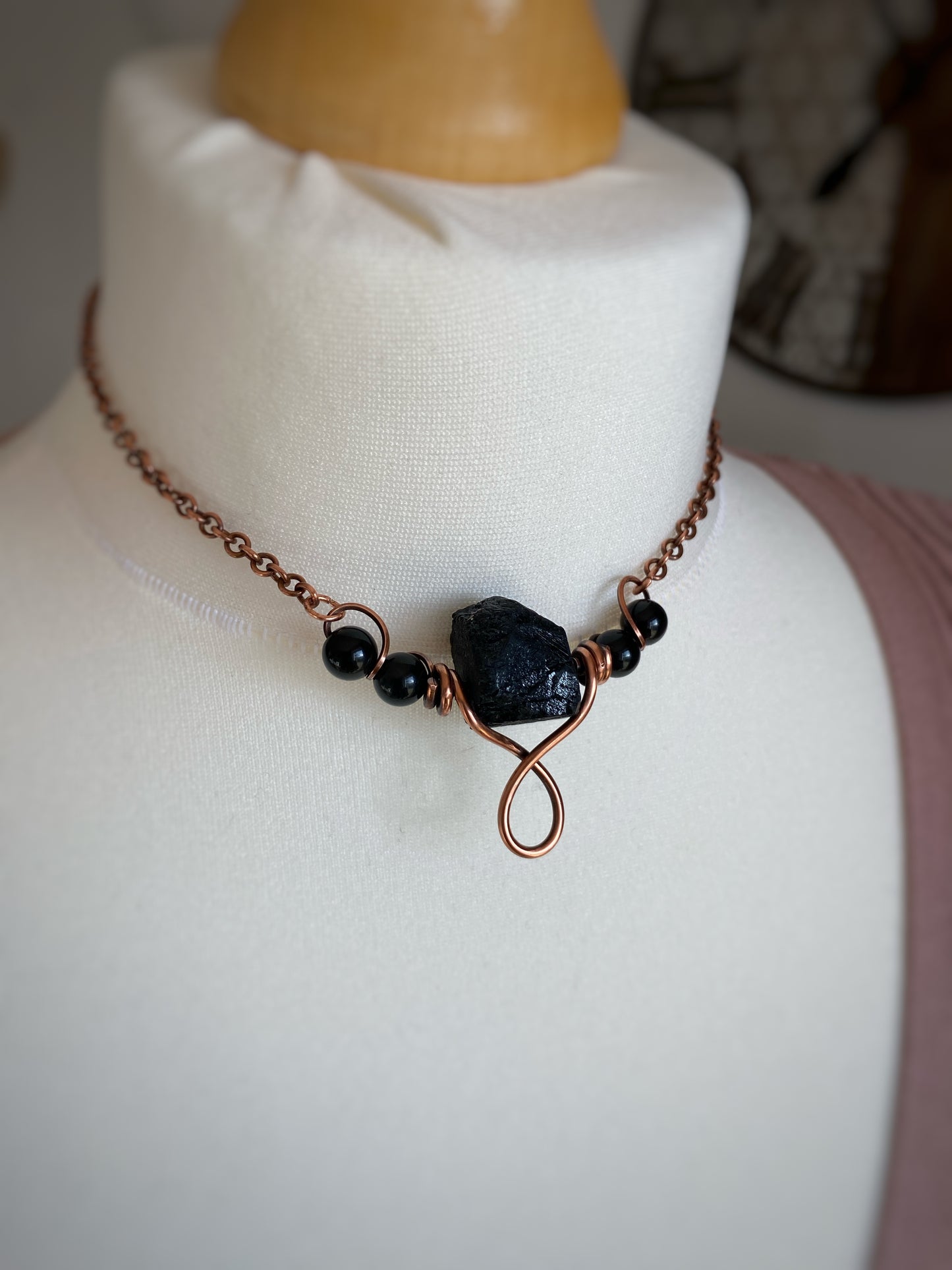 Raw Black Tourmaline Solid Copper Choker