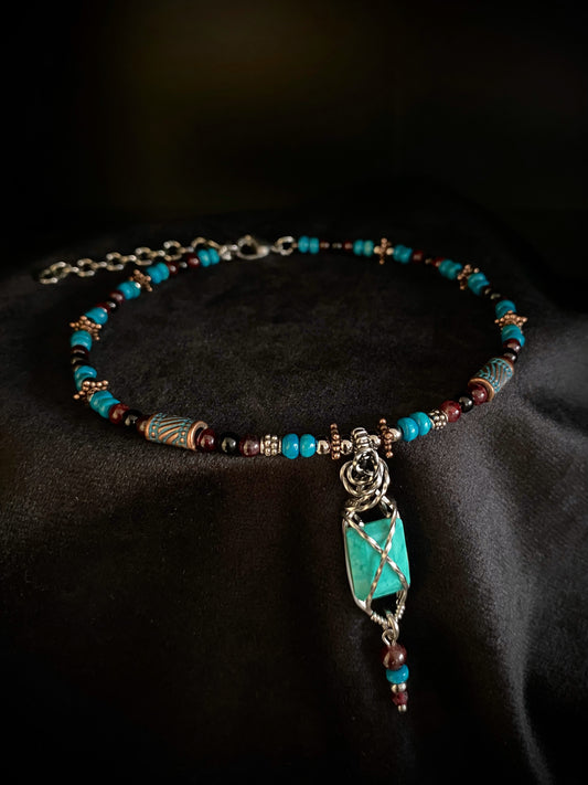 Boho ~ Turquoise & Garnet Choker