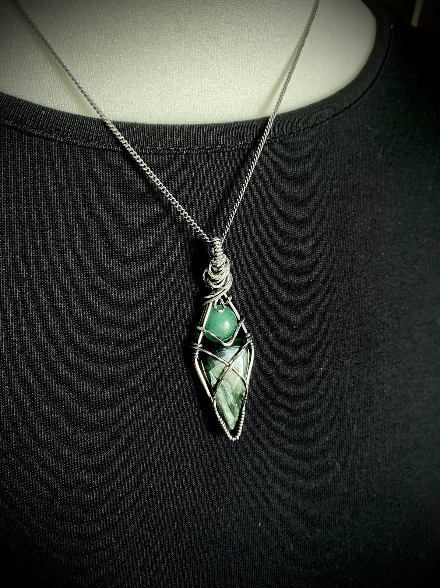 Seraphinite & Green Aventurine Silver Necklace