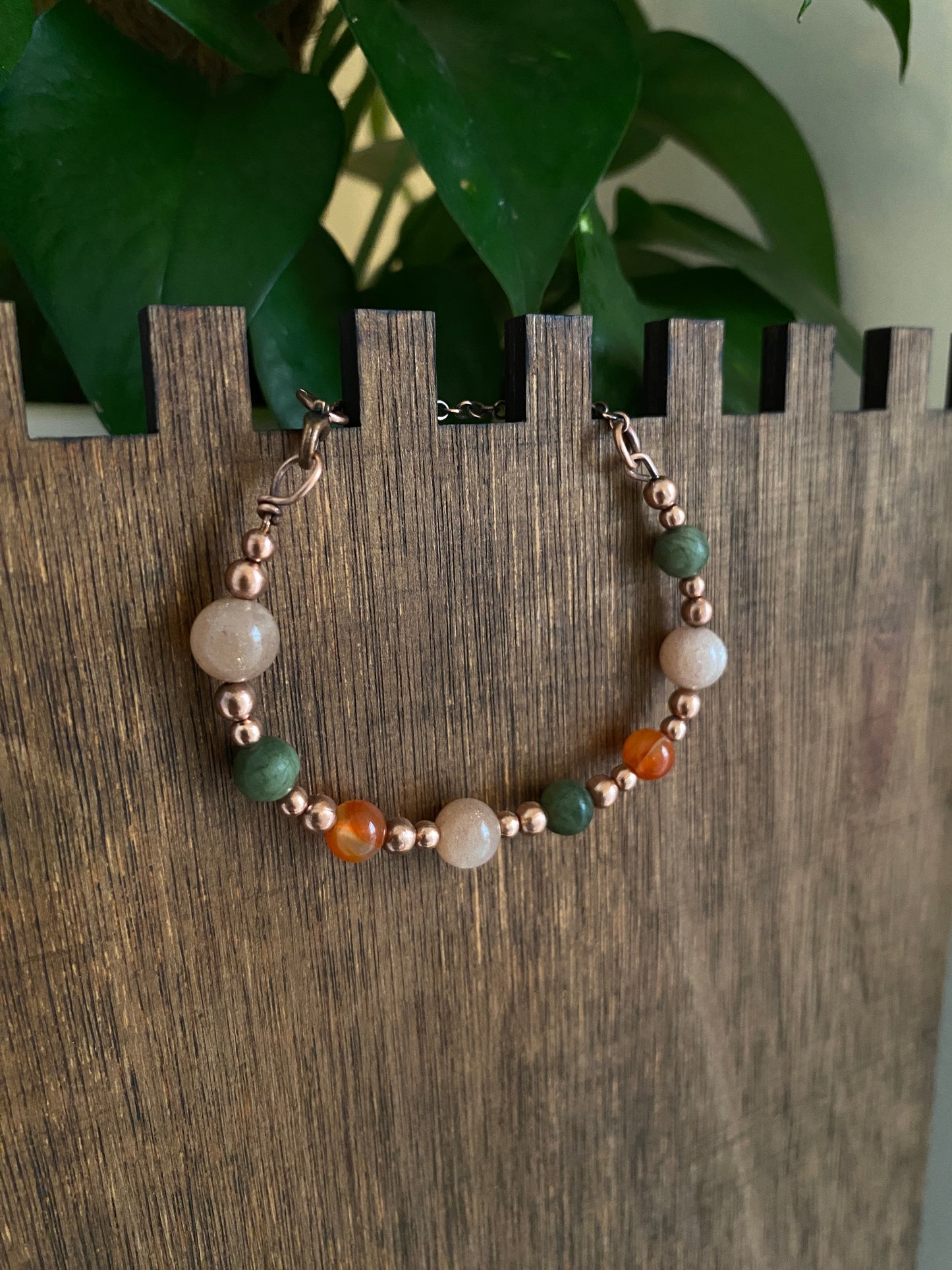 Copper Bead Bracelet: Sunstone, Green Jade, Carnelian