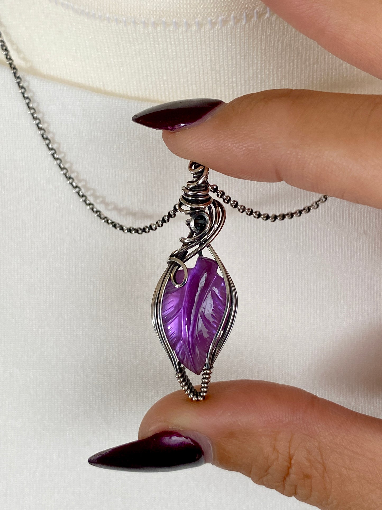 Amethyst Leaf Necklace