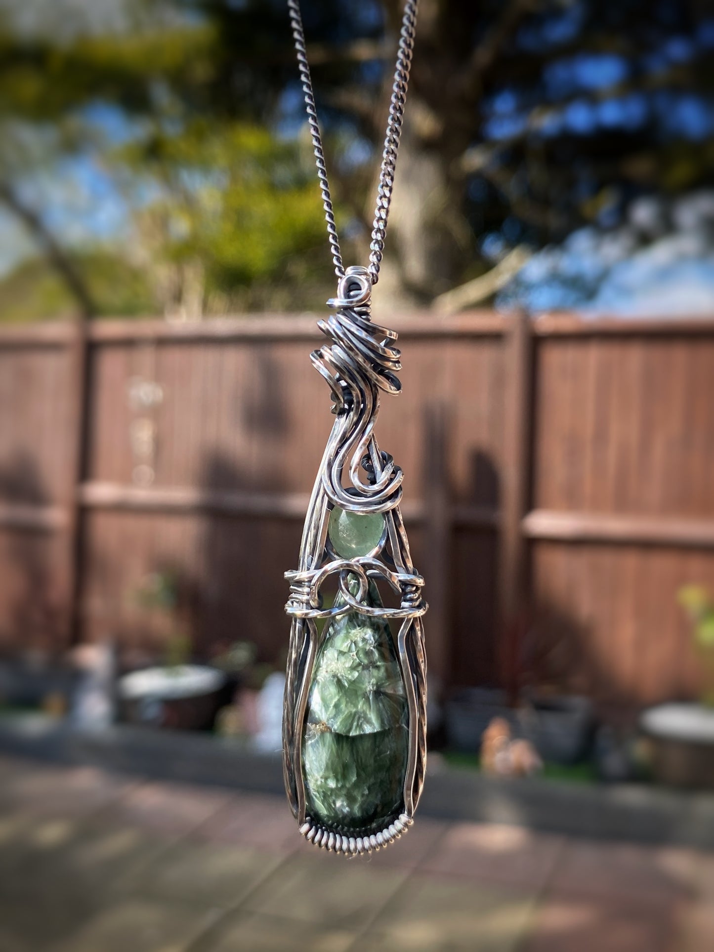 Seraphinite & Green Aventurine Silver Necklace