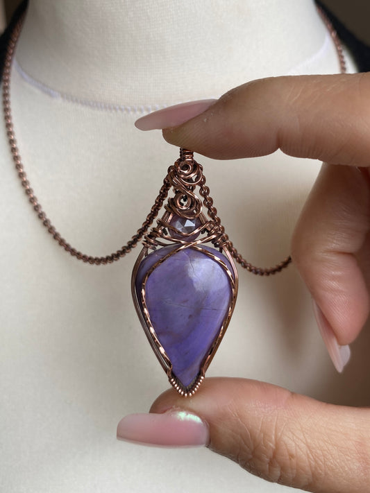 Purple Jade & Rose Cut Ruby Solid Copper Necklace