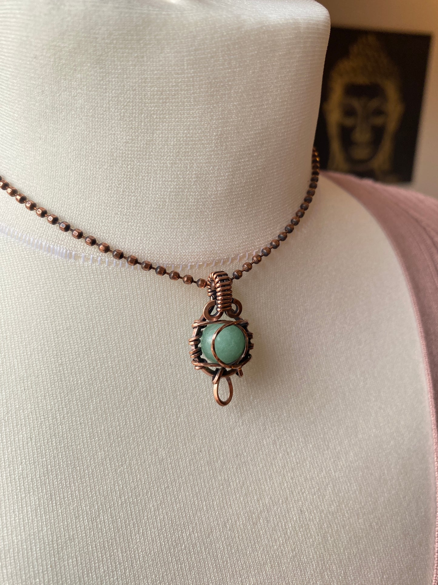 Green Aventurine Mini Sphere Solid Copper Choker