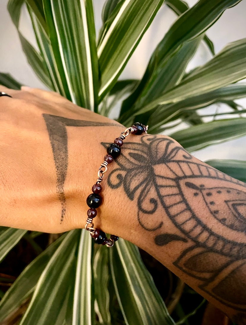 Black Tourmaline & Amethyst Bracelet