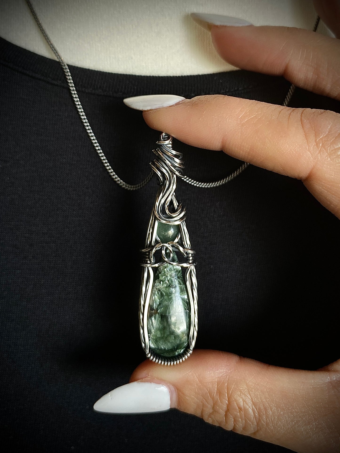 Seraphinite & Green Aventurine Silver Necklace