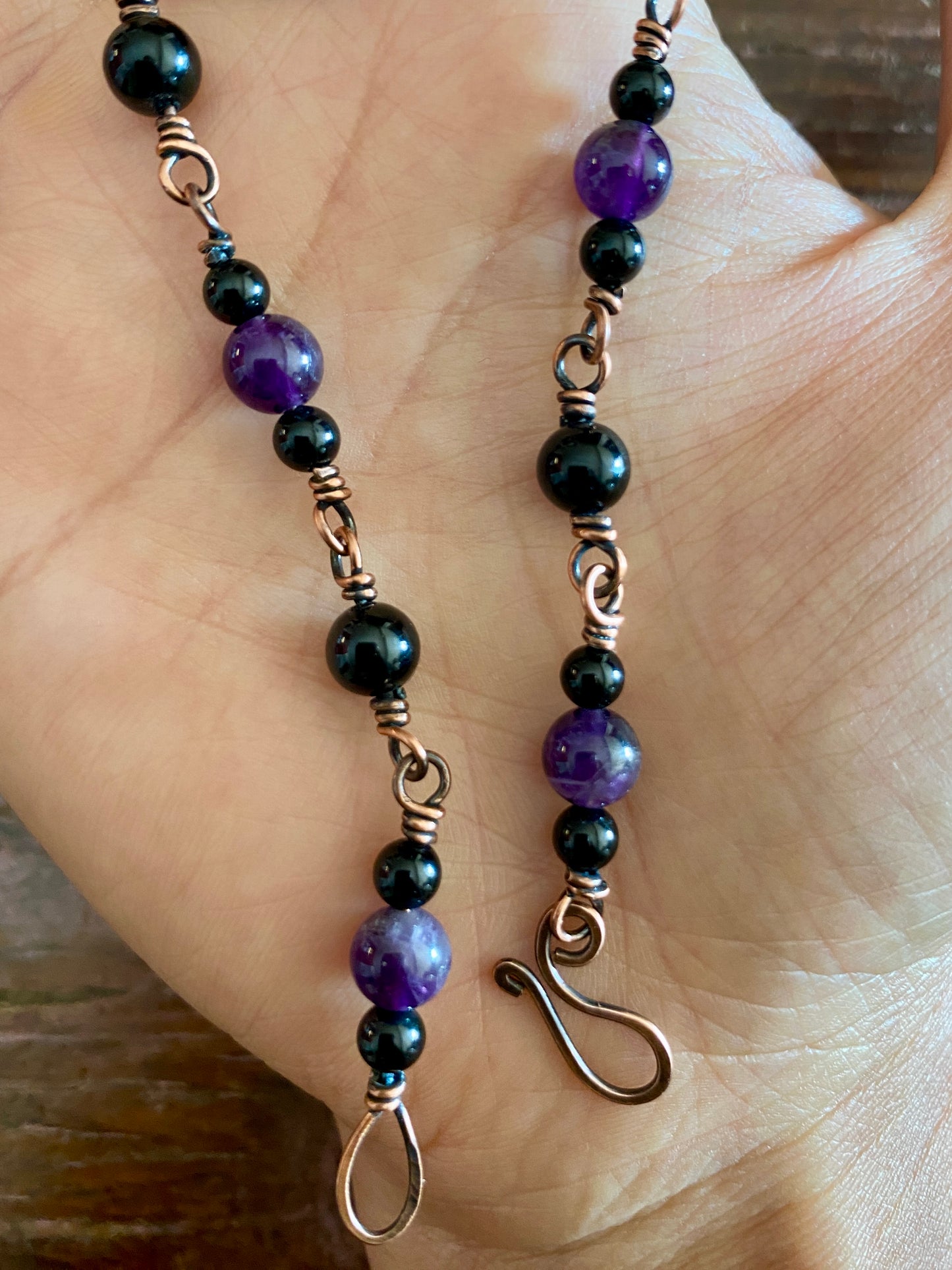 Black Tourmaline & Amethyst Bracelet