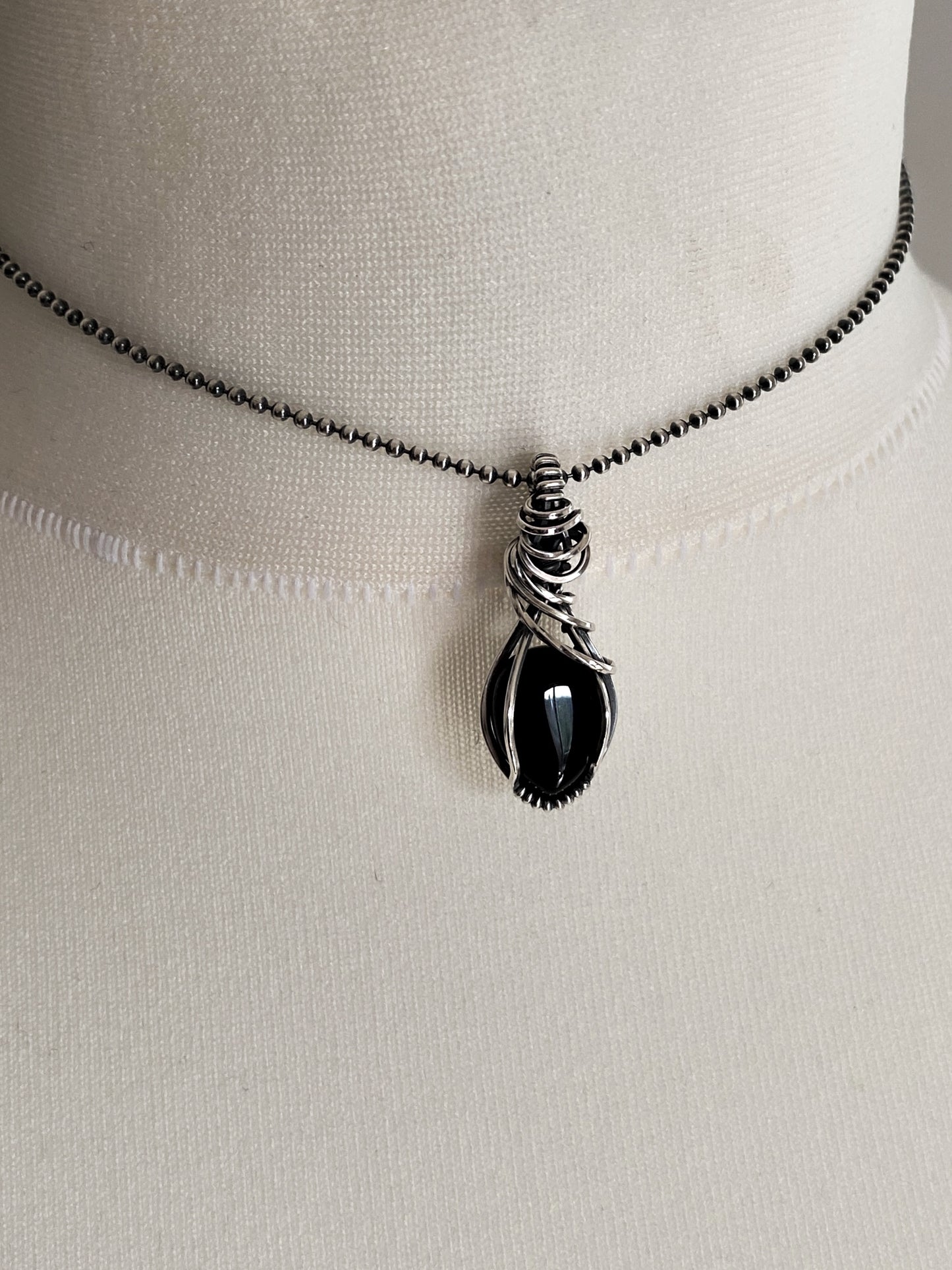 Mini Black Obsidian Solid Silver Choker