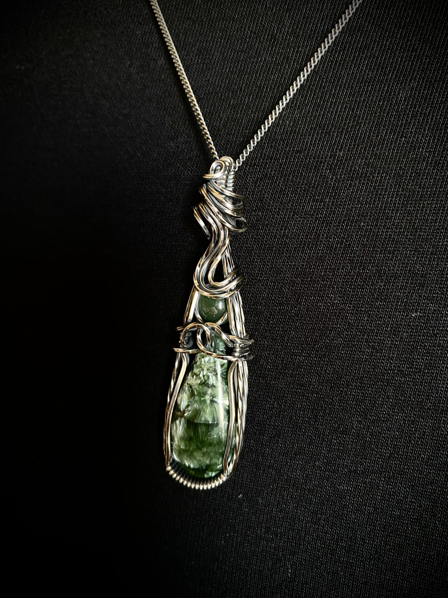 Seraphinite & Green Aventurine Silver Necklace