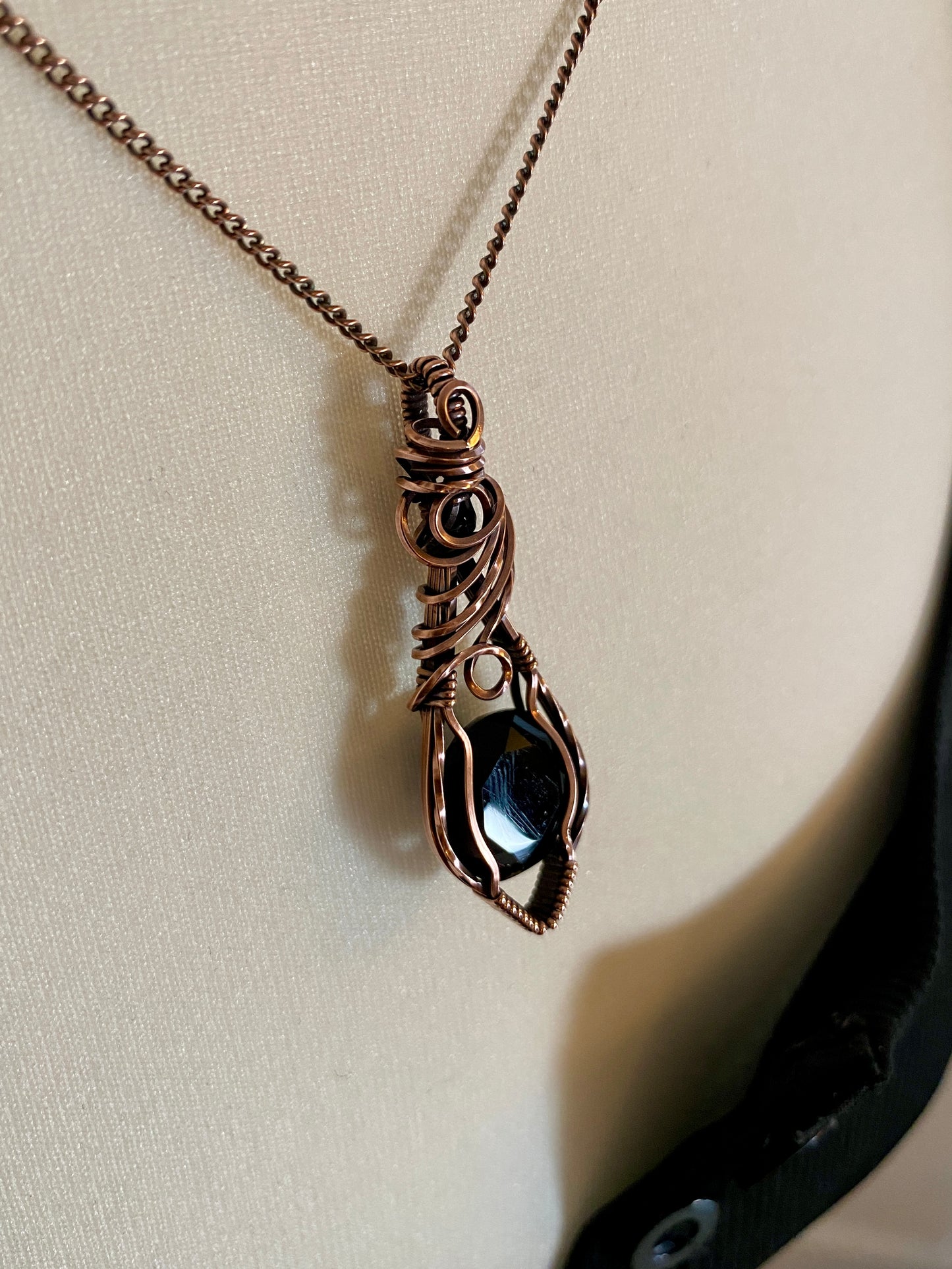 Faceted Black Onyx Solid Copper Necklace