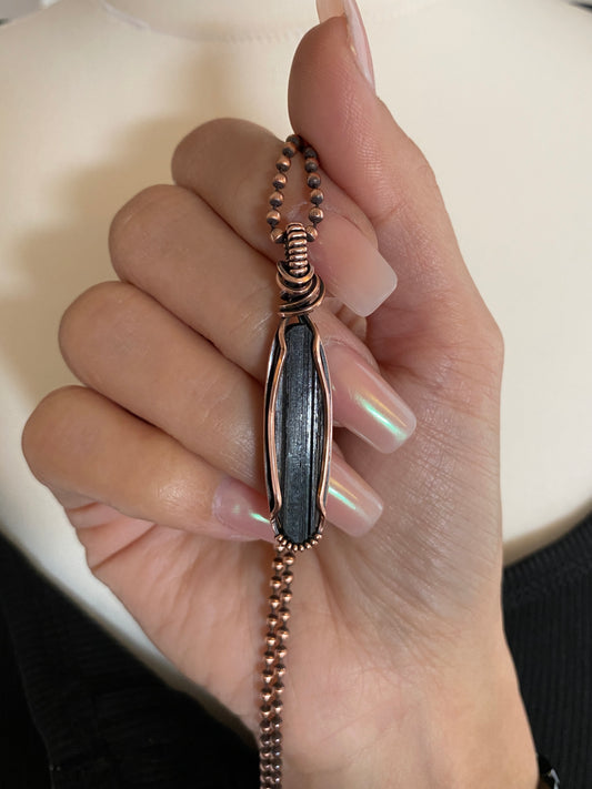 Raw Black Tourmaline Solid Copper Necklace