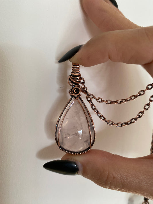 Rose Quartz Solid Copper Necklace