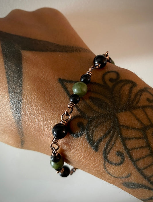 Black Tourmaline & Green Jade Bracelet