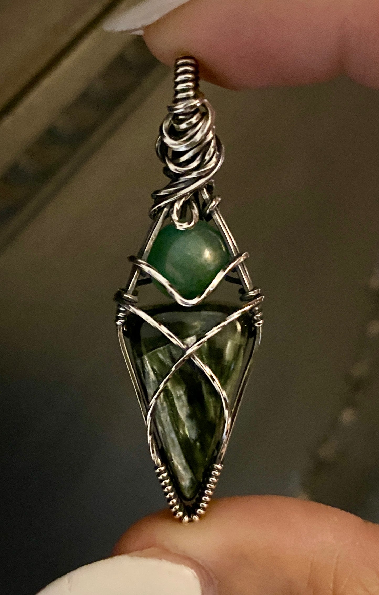 Seraphinite & Green Aventurine Silver Necklace