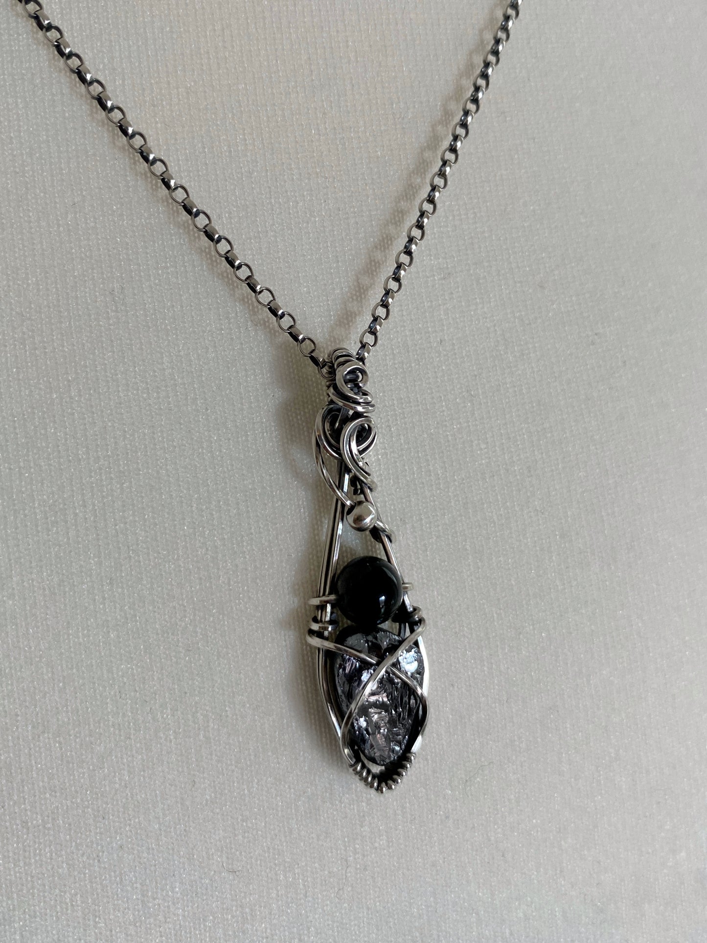 Raw Elite Shungite & Black Obsidian Solid Silver Necklace